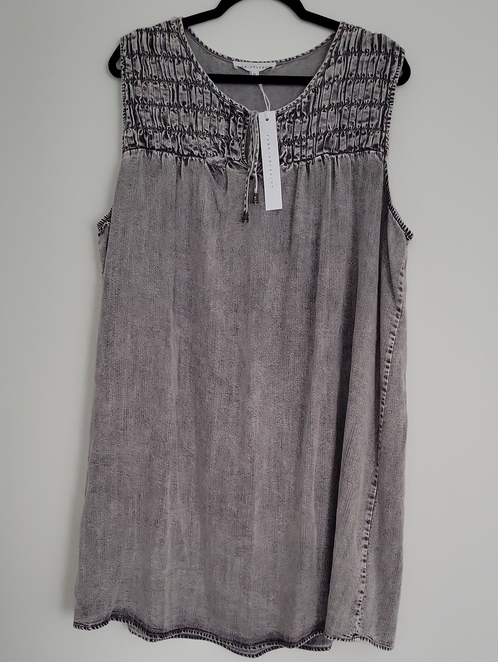 Sleeveless Smocked Yoke Tank Dress - Gray Sizw 2X